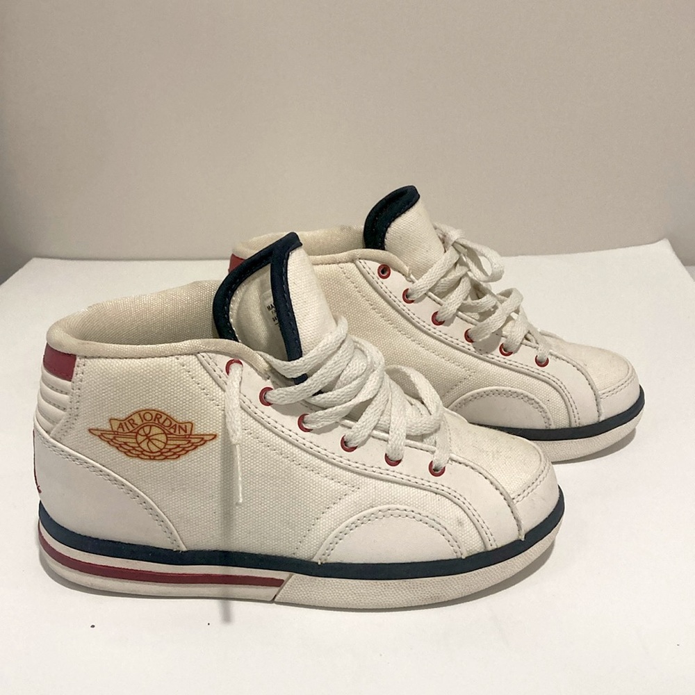 Air Jordan toddler boy white blue and red sneakers size 12C
